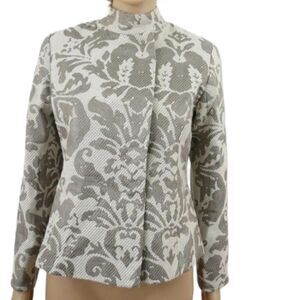 COLDWATER CREEK Womens Champagne Met Gold Jacquard  Blazer Jacket 16